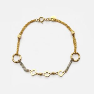 دستبند زنجیری دو رنگ حلقه و گل