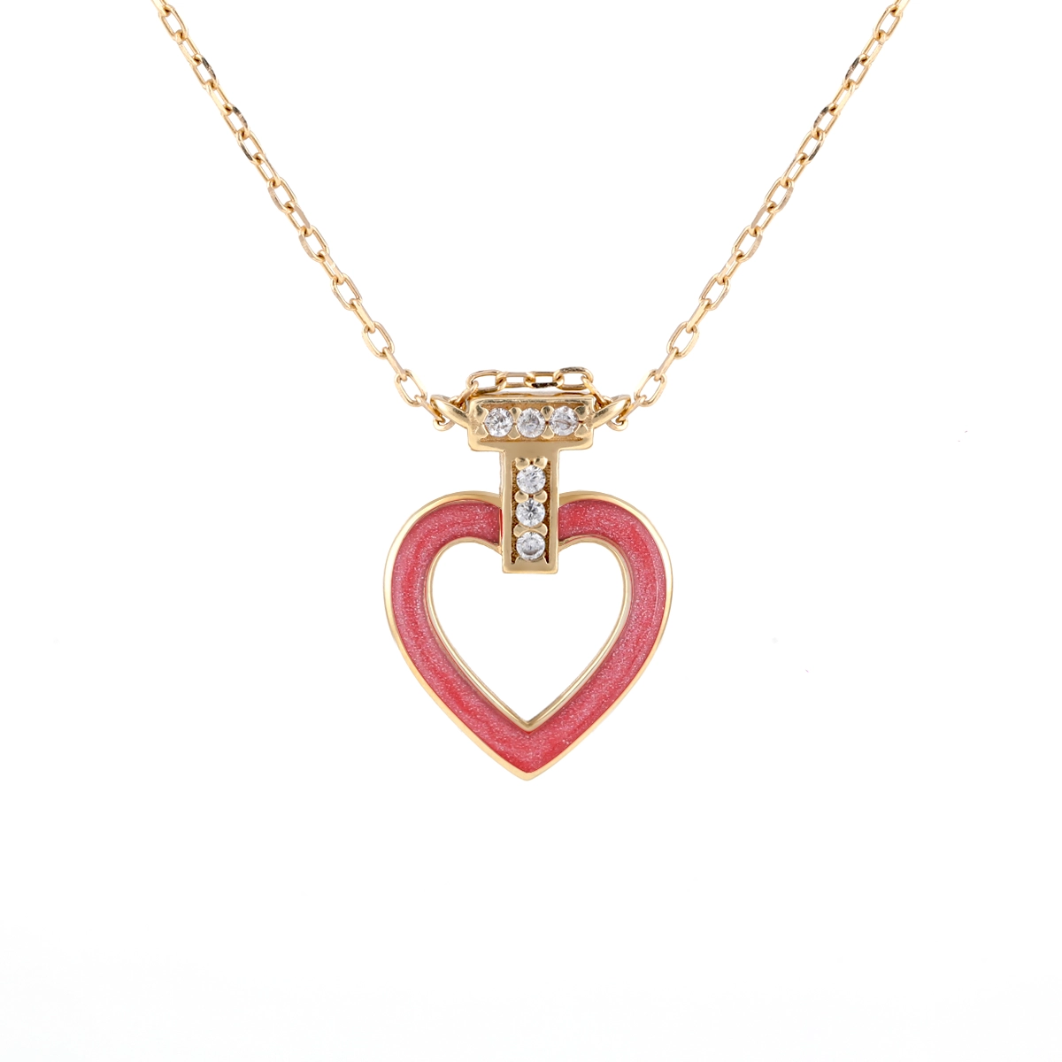 گردنبند طلا قلب فرد صورتی