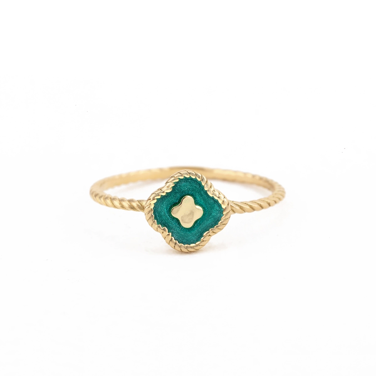 انگشتر ونکلیف طنابی گل دار یشمی