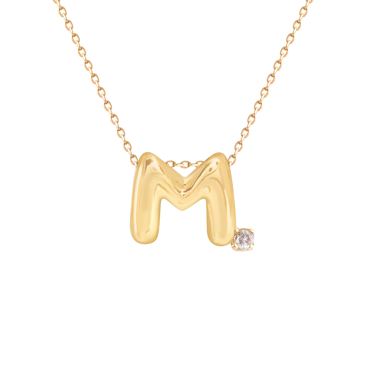 گردنبند طلا حرف M پفکی نگینی