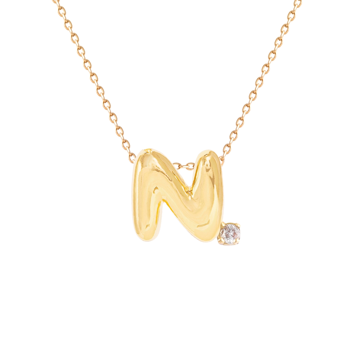 گردنبند طلا حرف N پفکی نگینی