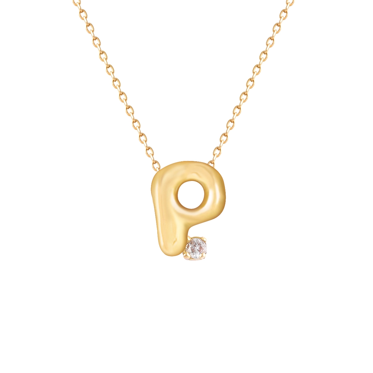 گردنبند طلا حرف P پفکی نگینی