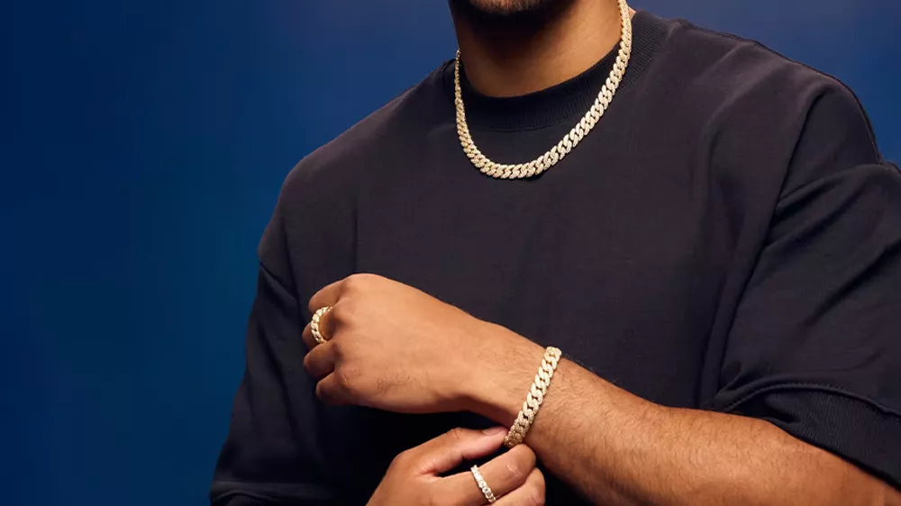 ست طلای مردانه کیوبن شامل زنجیر، دستبند و انگشتر