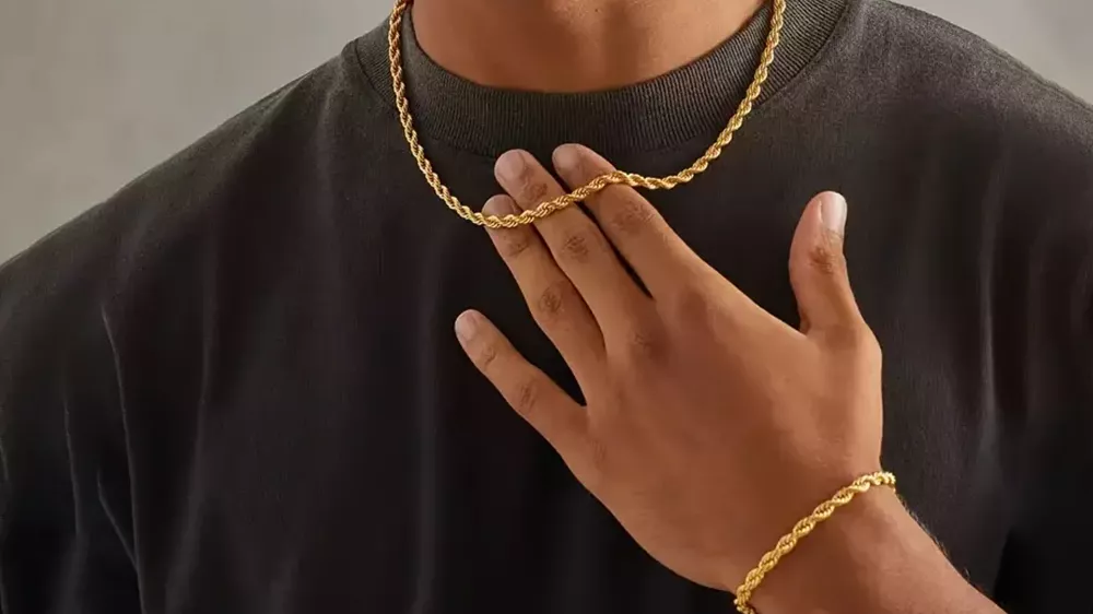 ست طلای مردانه مینیمال شامل دستبند و زنجیر