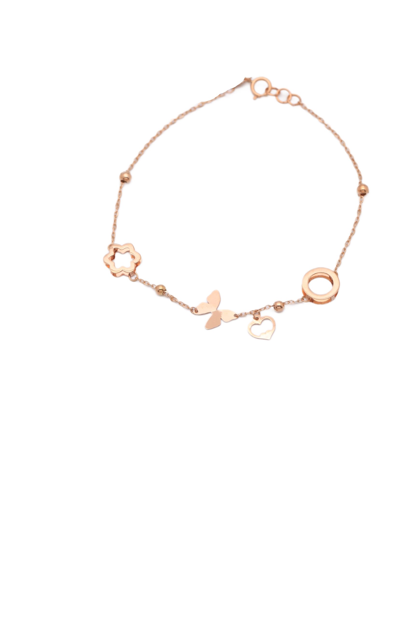 دستبند زنانه طلا ۱۸ عیار پروانه و قلب