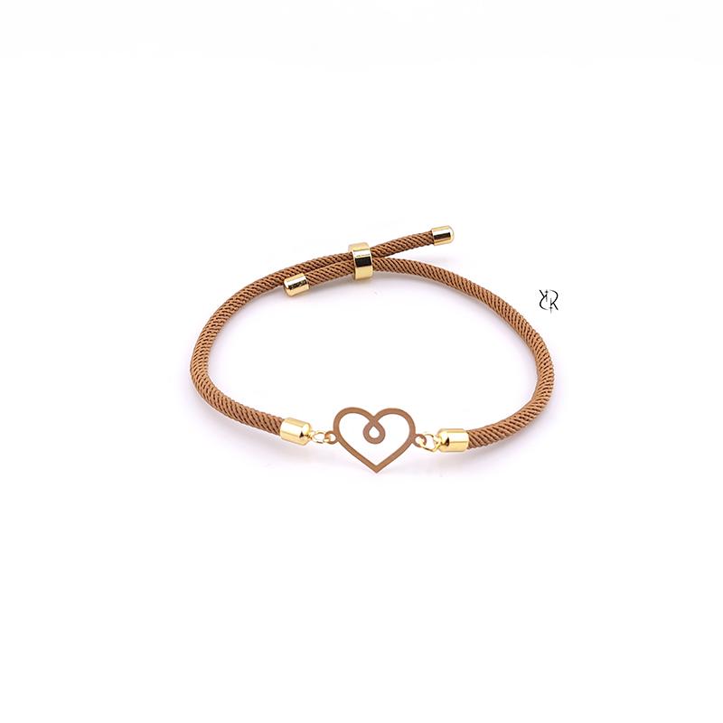 دستبند زنانه طلا ۱۸ عیار دستبند طلا طنابی کشویی طرح قلب توخالی