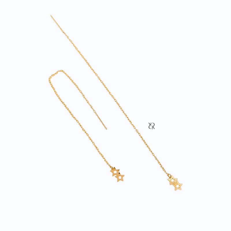 گوشواره زنانه طلا ۱۸ عیار بخیه ای طرح ستاره