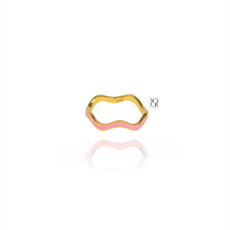 انگشتر زنانه طلا ۱۸ عیار مینا کاری شبرنگ موجدار صورتی