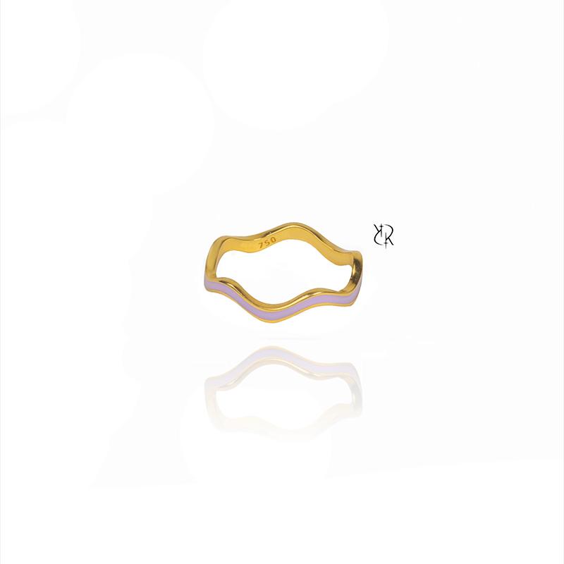 انگشتر زنانه طلا ۱۸ عیار مینا کاری شبرنگ موجدار یاسی