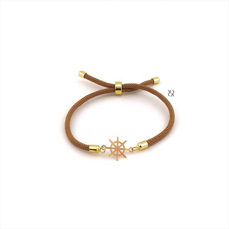 دستبند زنانه طلا ۱۸ عیار دستبند طنابی کشویی طرح سکان