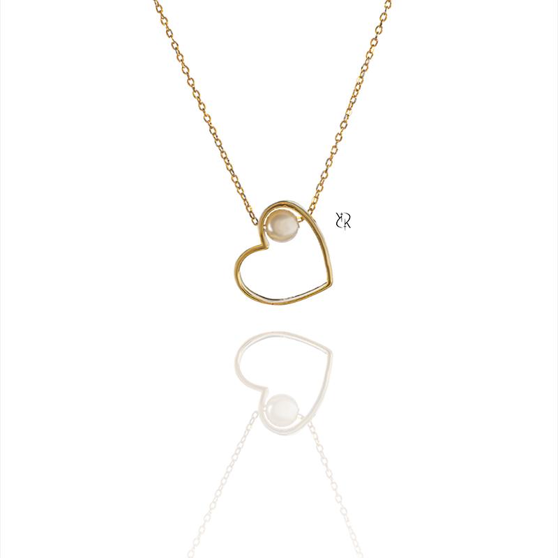 گردنبند زنانه طلا ۱۸ عیار طرح قلب و مروارید