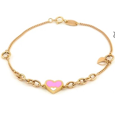 دستبند زنانه طلا ۱۸ عیار دستبند طلا طرح قلب میناکاری
