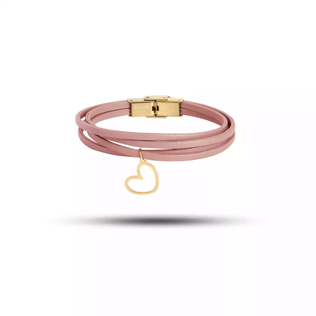 دستبند طلا چرم قلب تو خالی