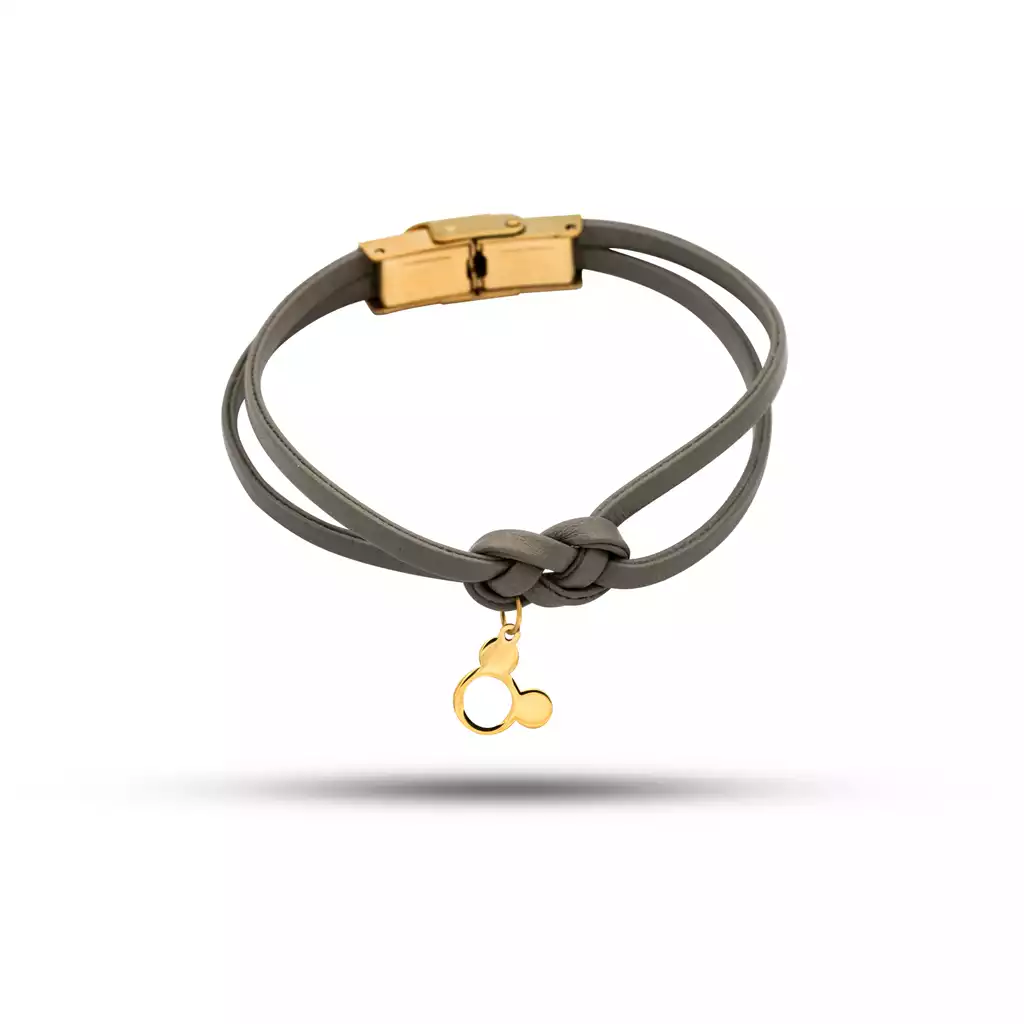 دستبند چرم و طلا میکی موس