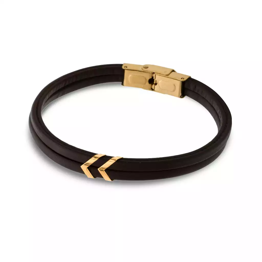 دستبند چرم و طلا  وی