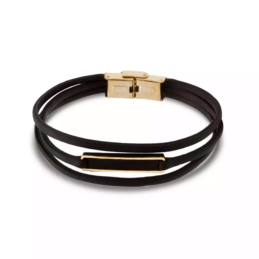 دستبند چرم و طلا  مستطیل مدرن