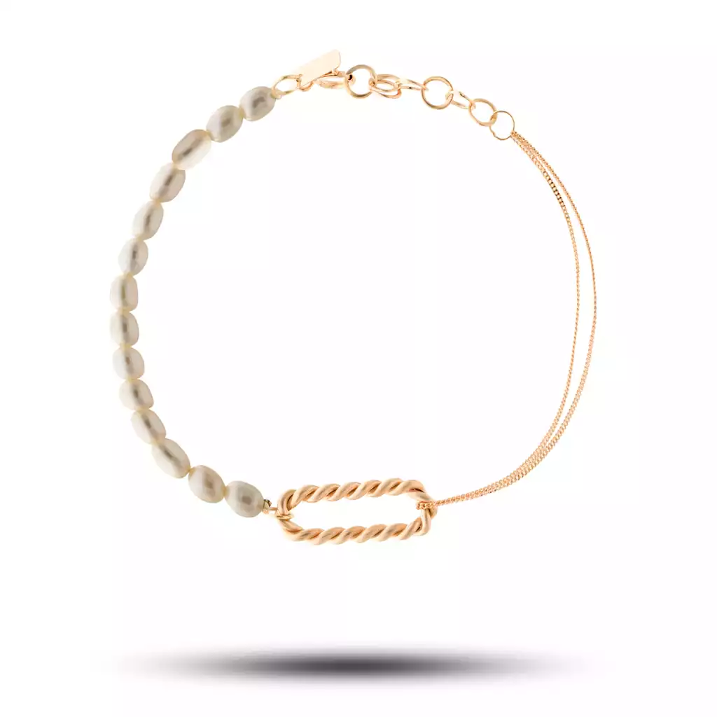 دستبند طلا زنجیر و مروارید