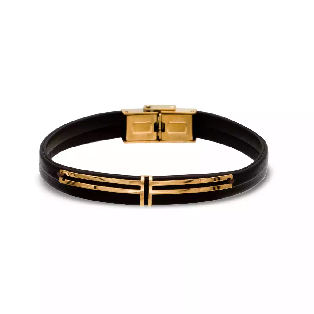 دستبند چرم و طلا مینیمال خط