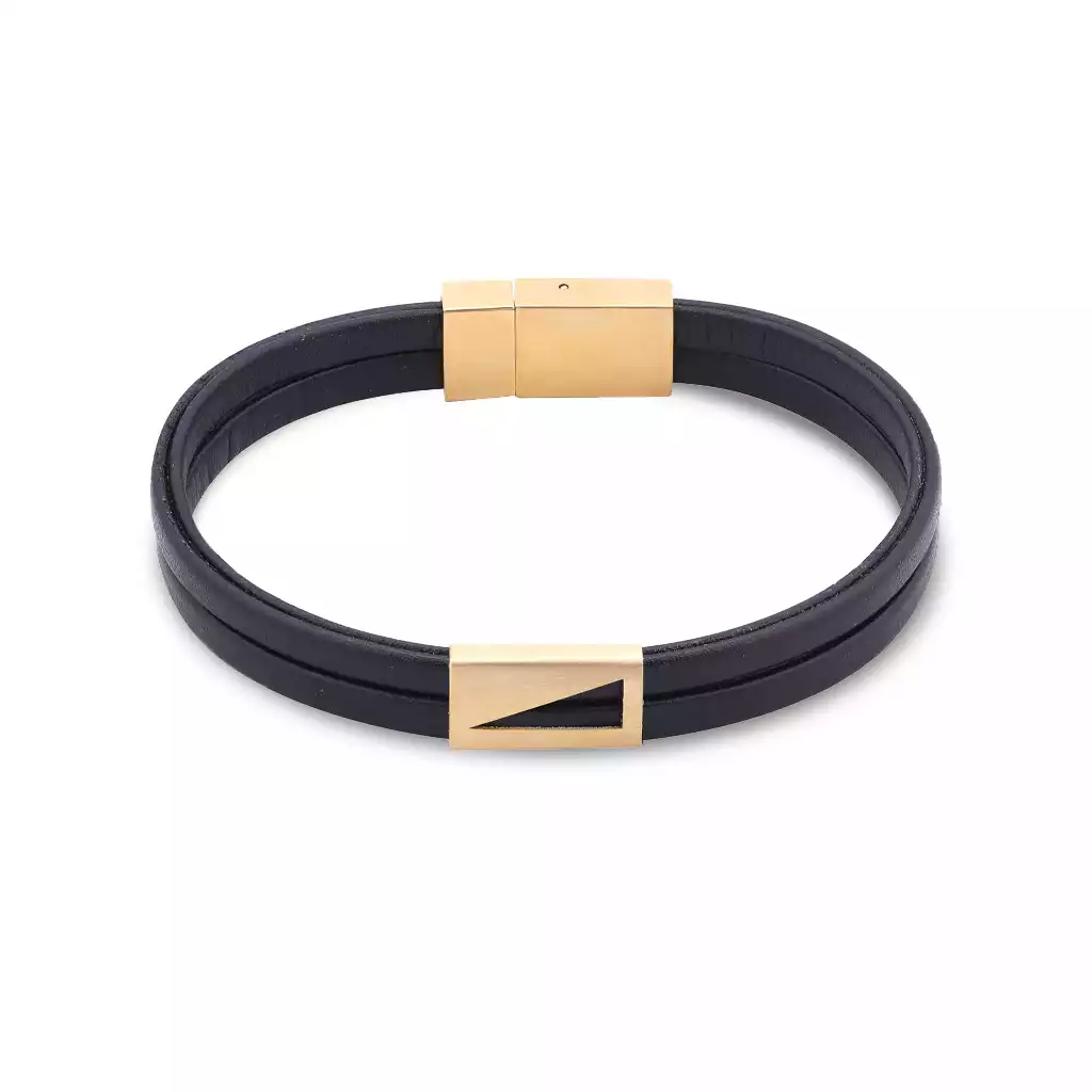 دستبند طلا چرم مردانه مثلث