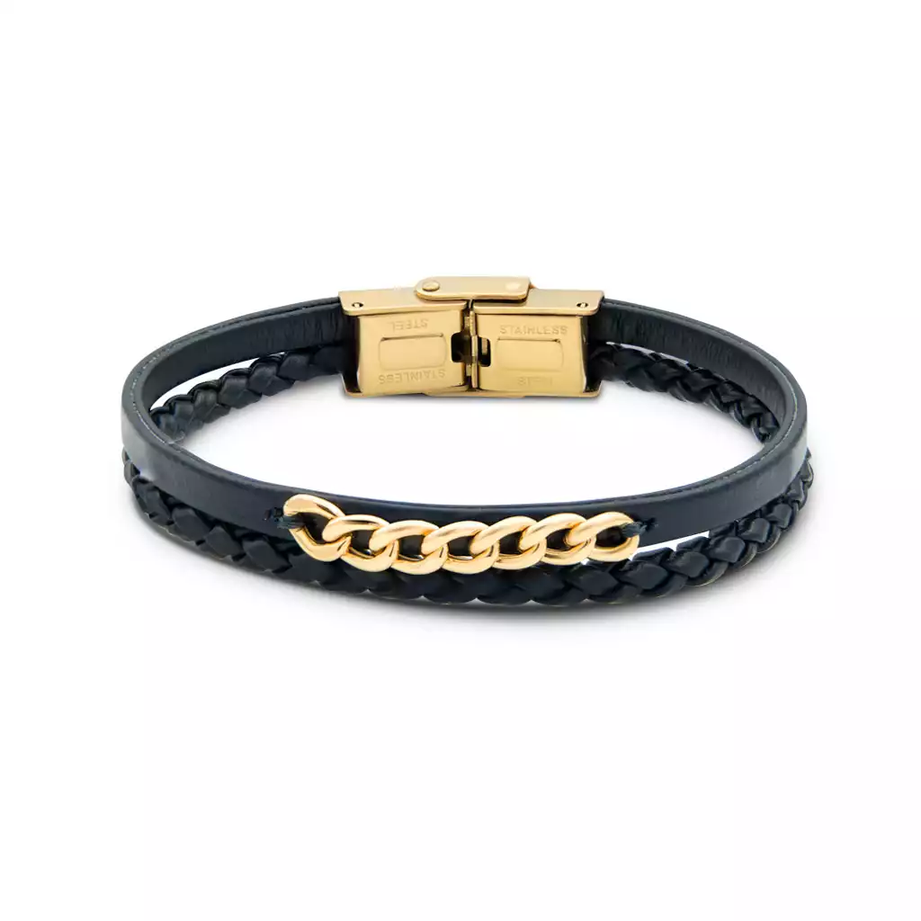 دستبند چرم و طلا کارتیه