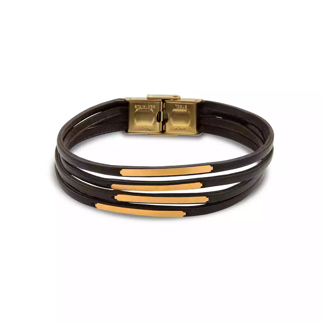 دستبند طلا چرم زنانه چهار لاین