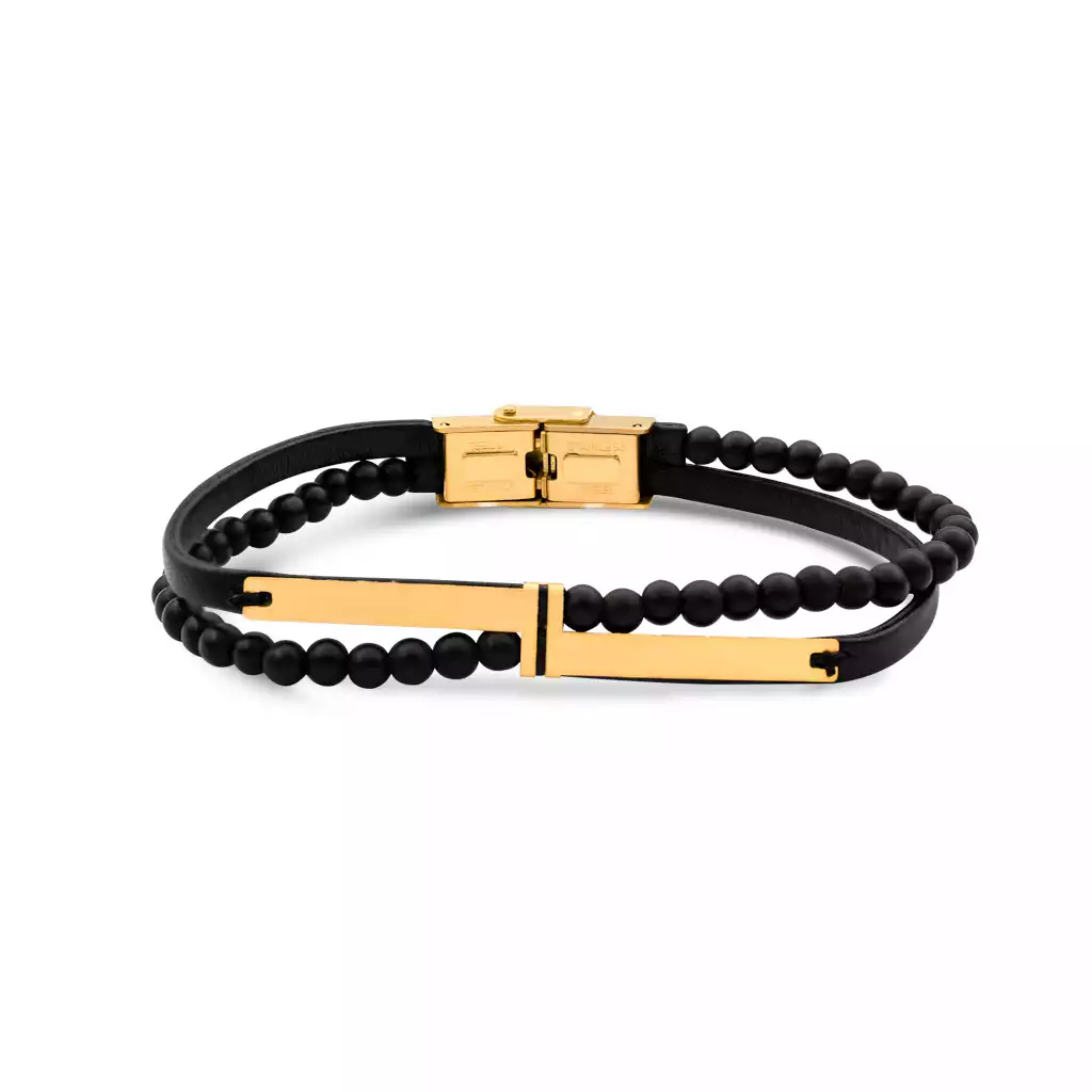 دستبند طلا چرم و سنگ