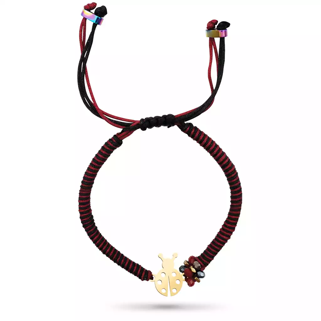 دستبند طلا بافت و مهره کفشدوزک