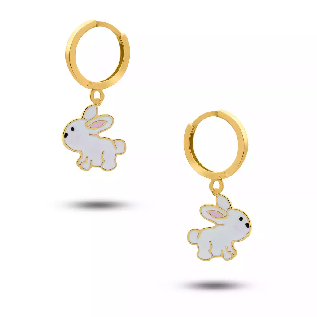 گوشواره طلا حلقه ای خرگوش میناکاری