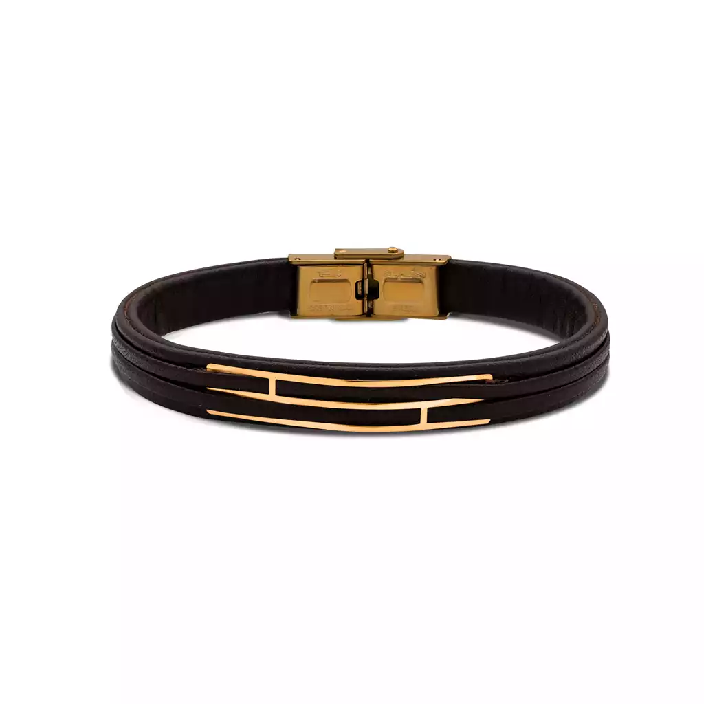 دستبند طلا چرم مردانه طرح آجری