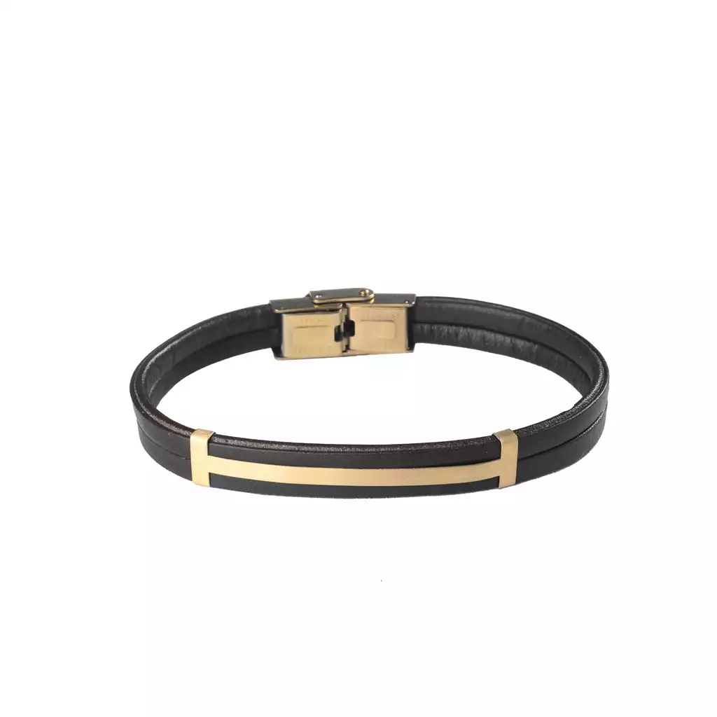 دستبند طلای هرمس و چرم طبیعی