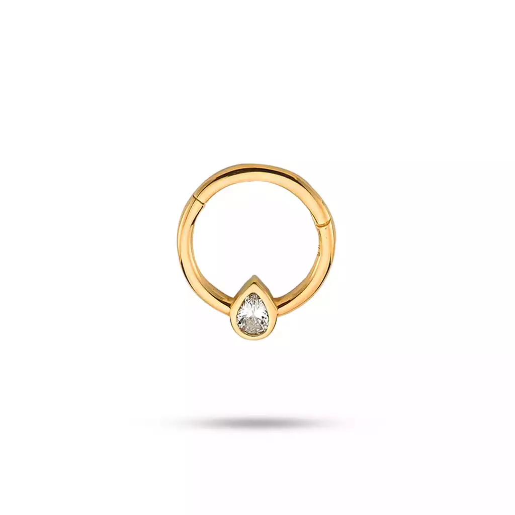 پیرسینگ طلا حلقه ای با نگین  اشک