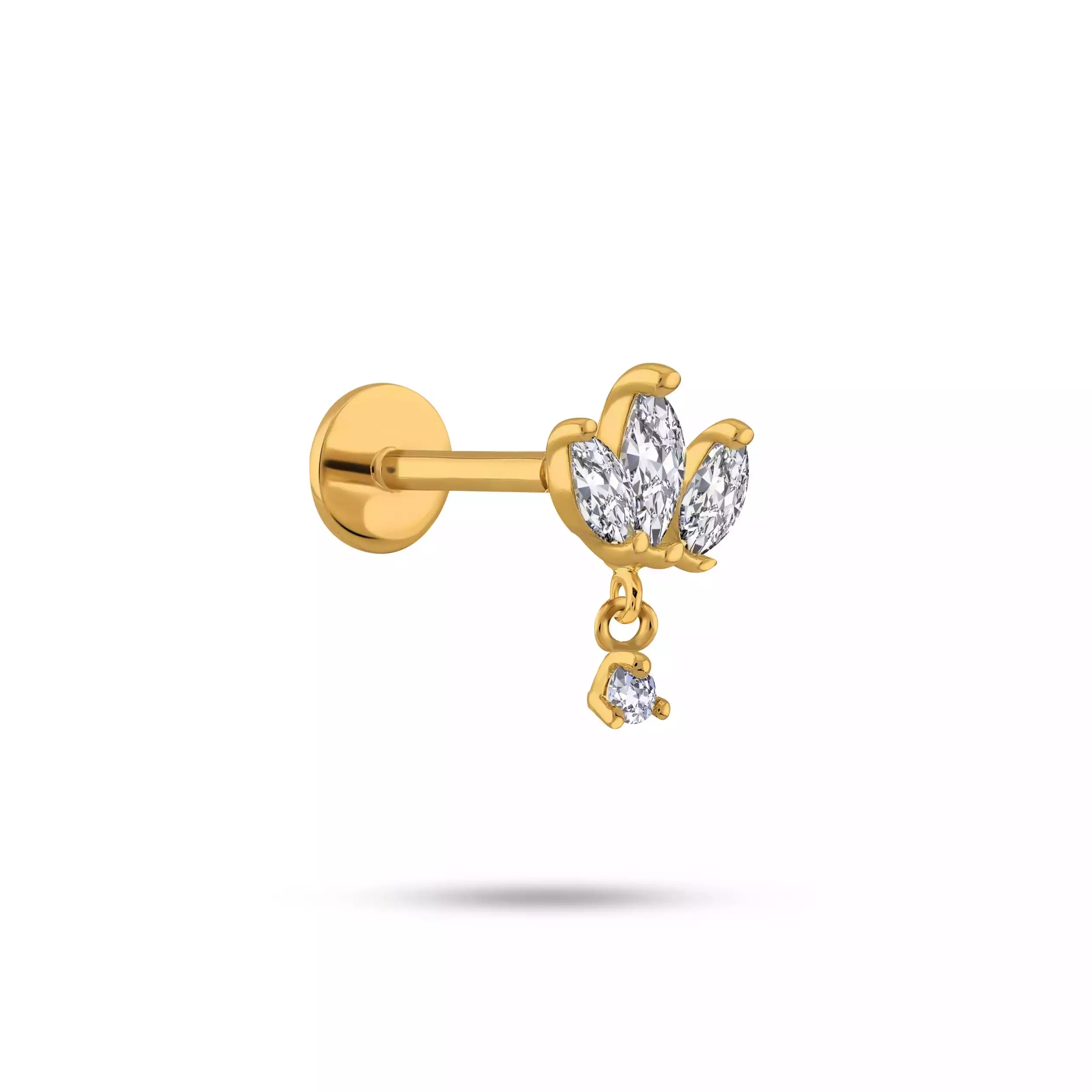 پیرسینگ طلا برگ با آویز نگین دار