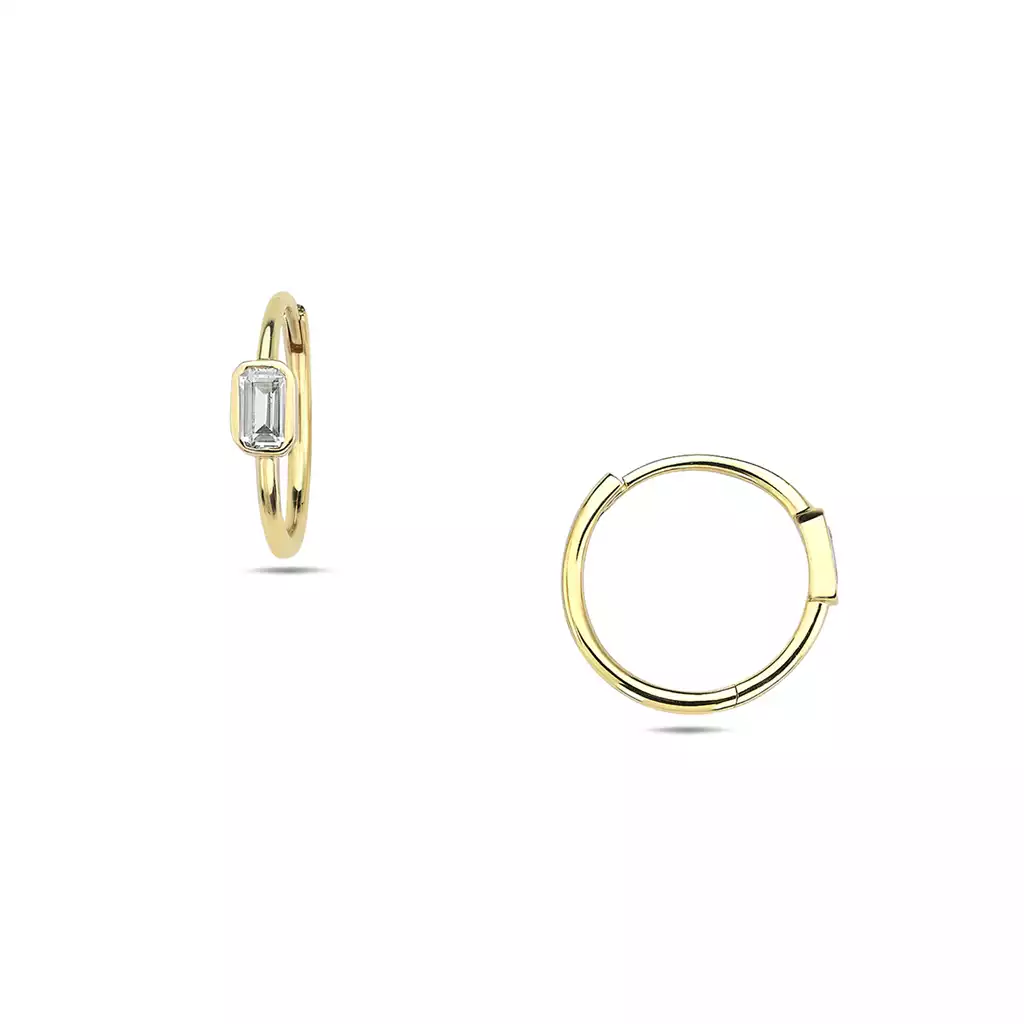 گوشواره طلا زنانه حلقه ای باگت سفید