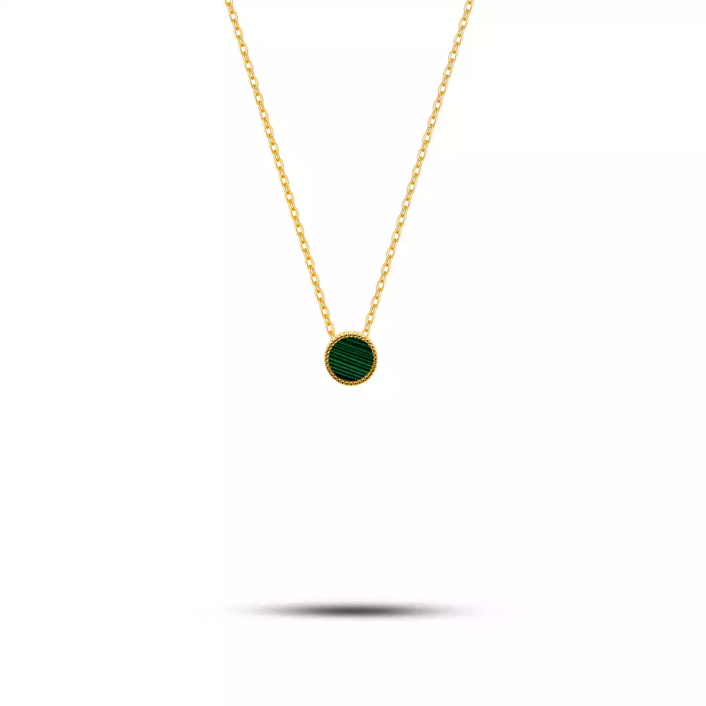 گردنبند طلا زنجیری پرهون مالاکیت کوچک