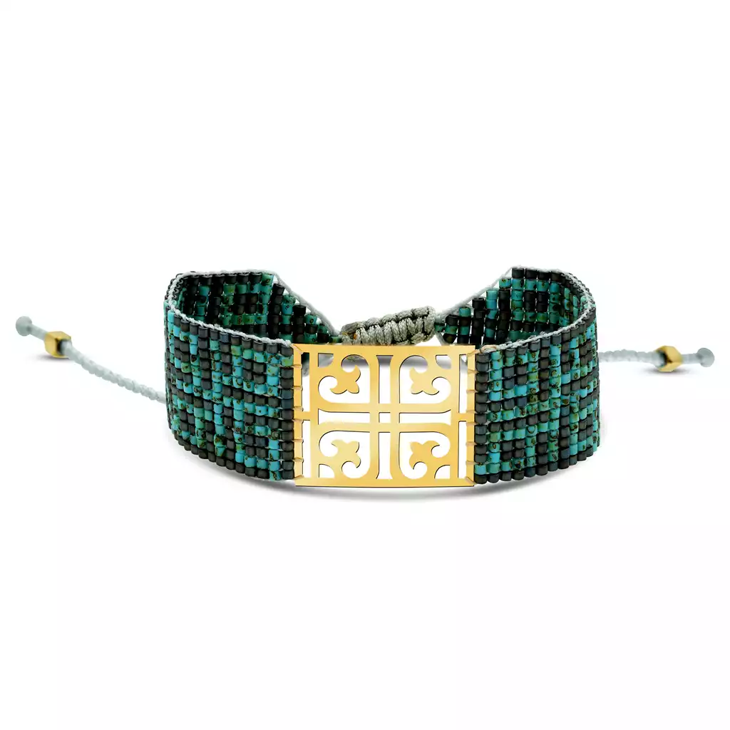 دستبند طلا بافت میوکی رخشان فیروزه ای