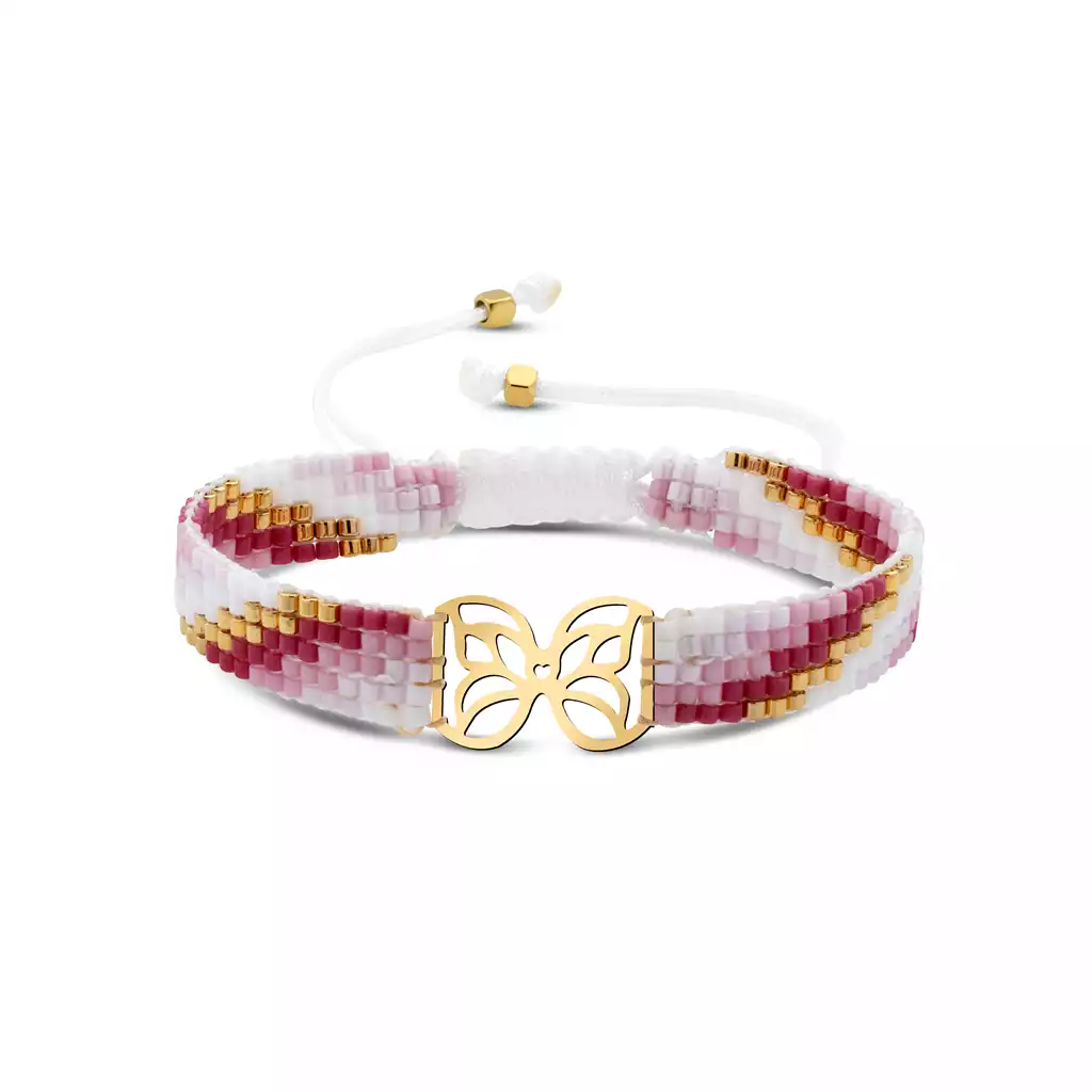 دستبند طلا بافت میوکی پروانه پرنیان سرخابی