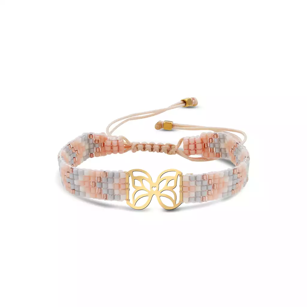 دستبند طلا بافت میوکی پروانه پرنیان طوسی