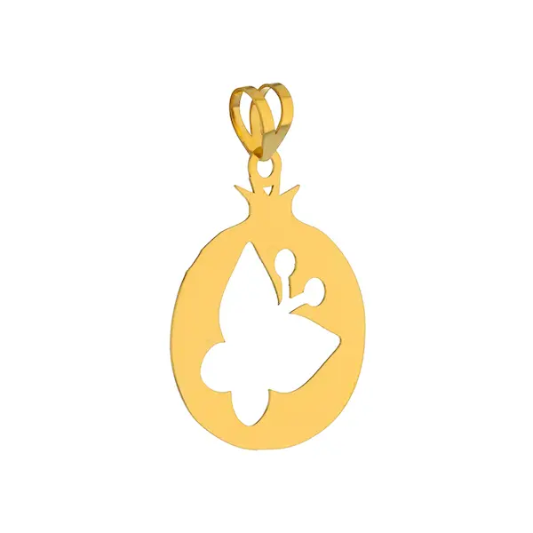 آویز گردنبند طلا 18 عیار زنانه مدل طرح انار و پروانه کدMM1677