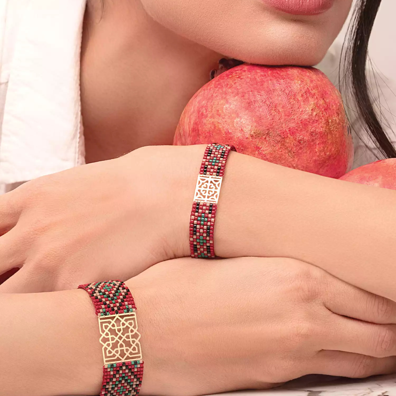 دستبند طلا بافت میوکی یلدا پهن