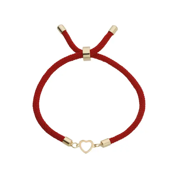 دستبند طلای زنانه 18 عیار با پلاک دو قلب و بند بافت