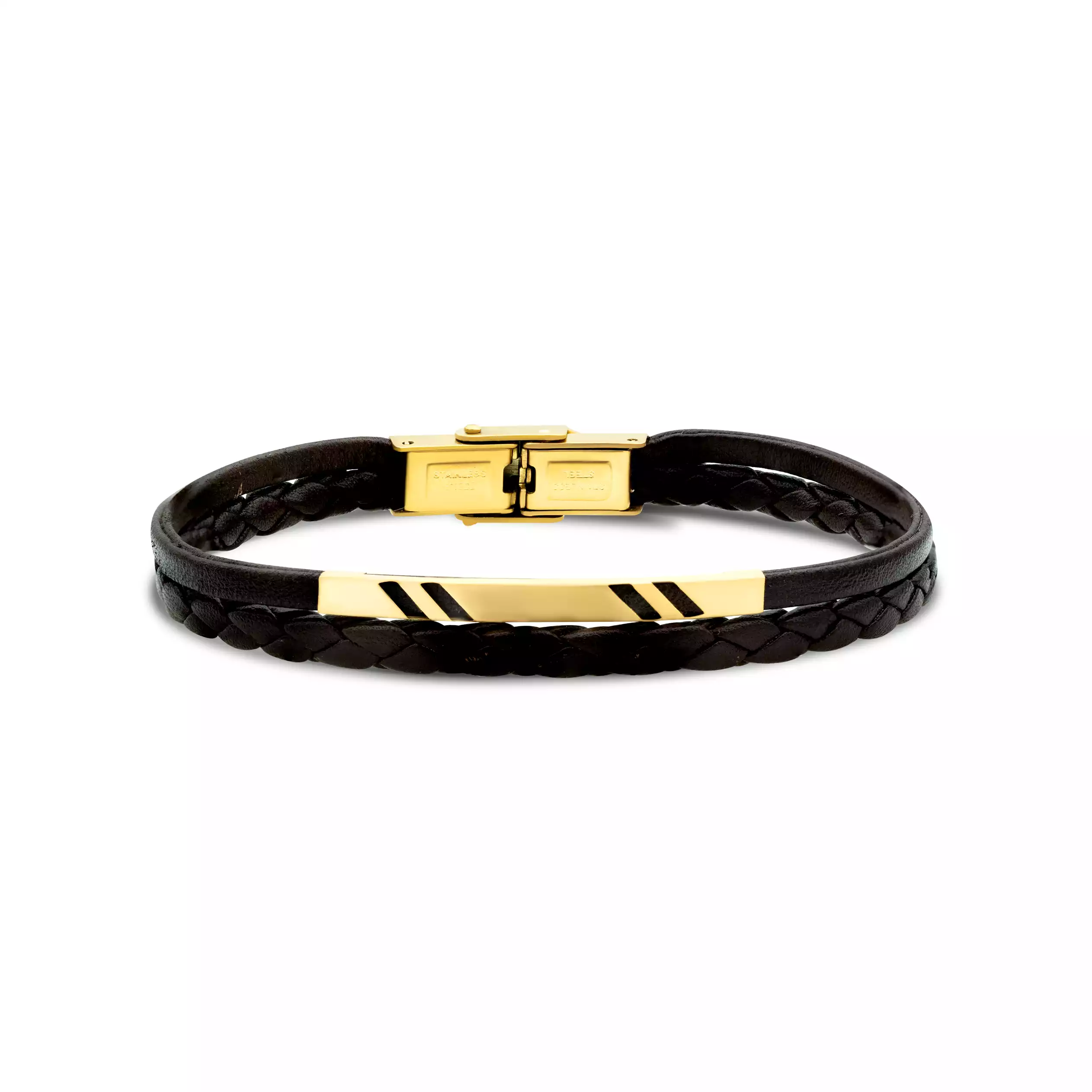 دستبند چرم طلا مردانه مدل شاهانه