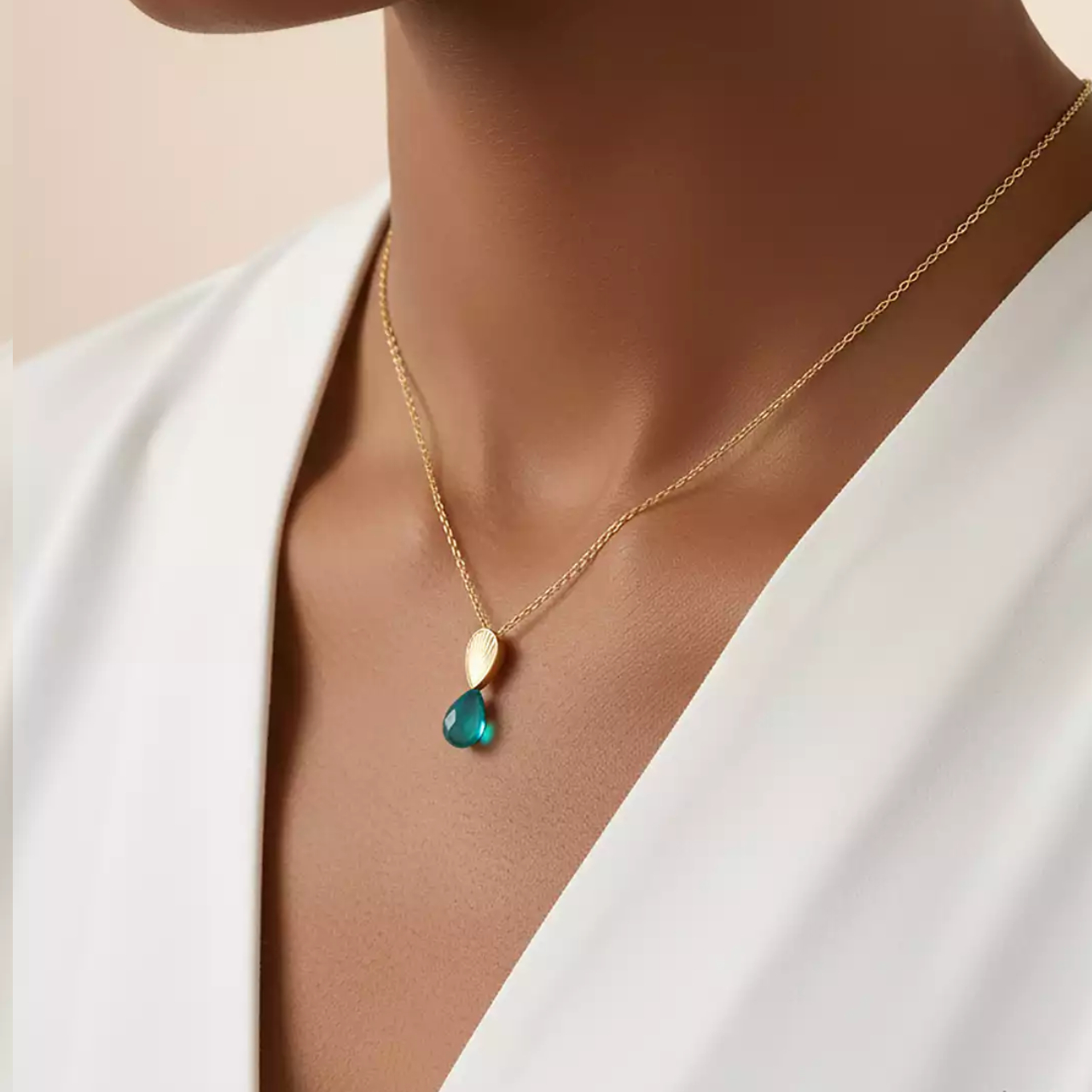 گردنبند طلا زنجیری قطره سرخینه سنگ فیروزه ای