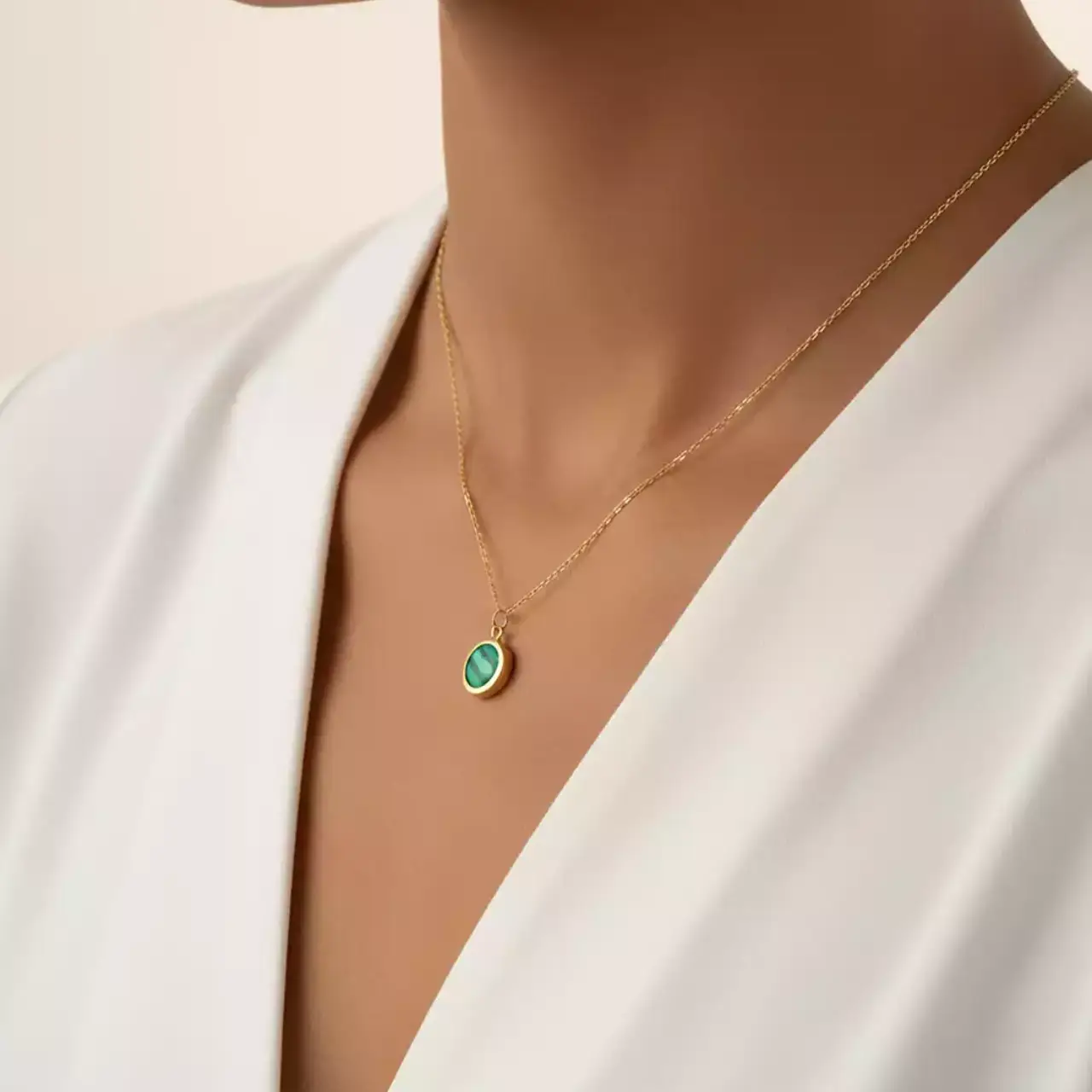 گردنبند طلا مالاکیت کوچک