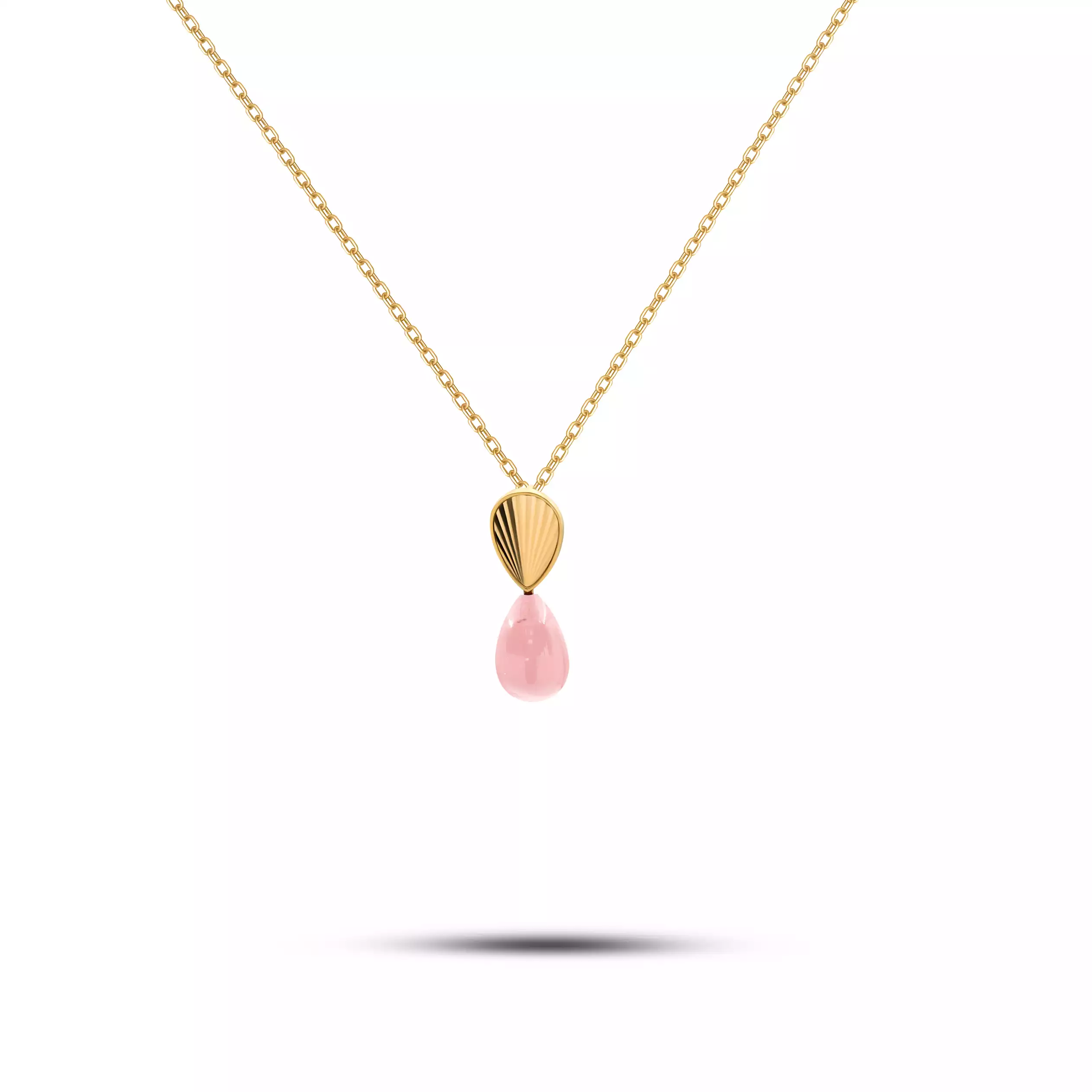 گردنبند طلا زنجیری قطره سرخینه سنگ صورتی