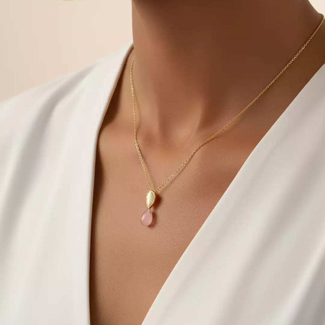 گردنبند طلا زنجیری قطره سرخینه سنگ صورتی