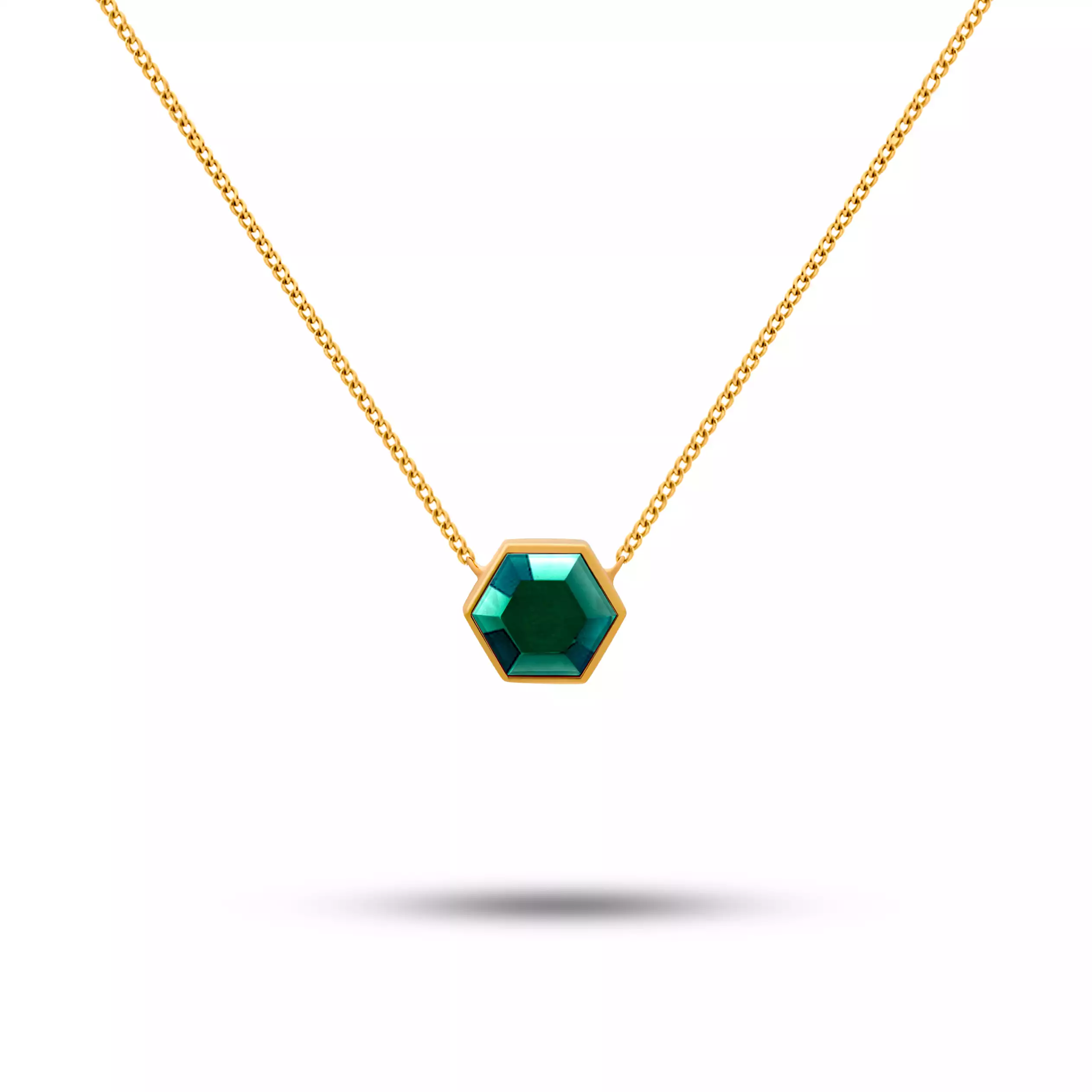 گردنبند طلا شش ضلعی سبز آبی
