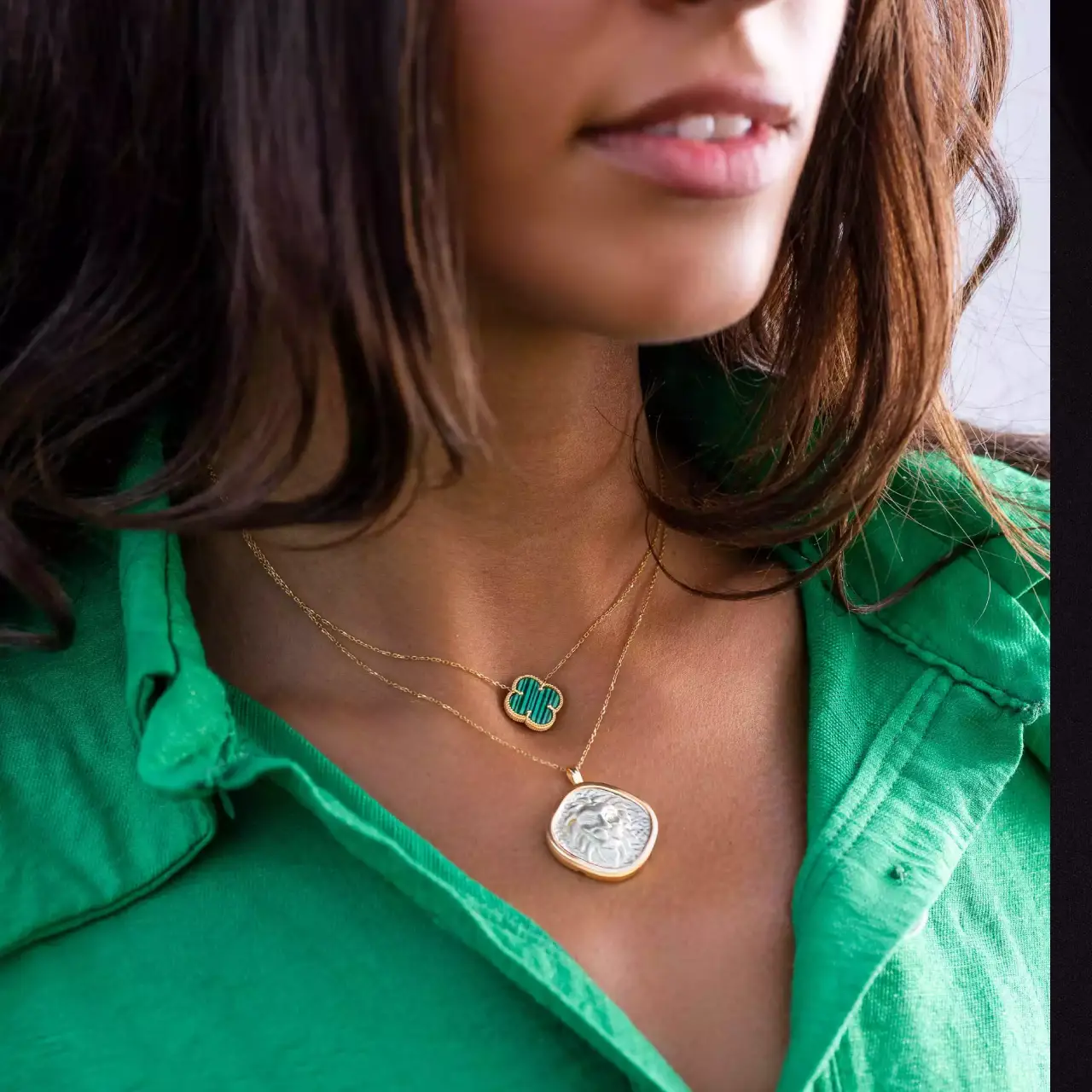 گردنبند طلا ونکلیف گوارسه سبز متوسط