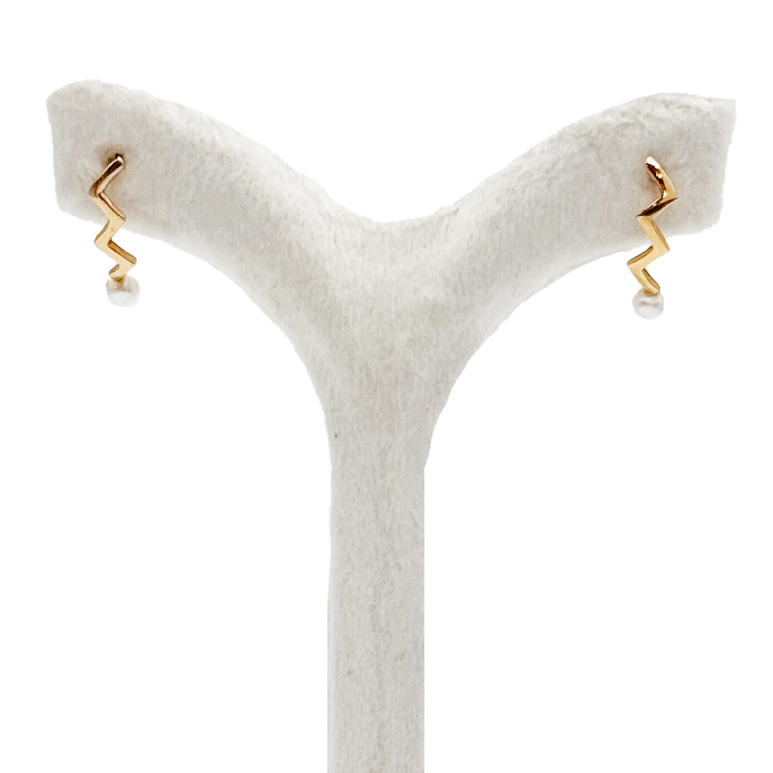 گوشواره طلا 18 عیار زنانه میخی مدل زیگزاگ مروارید