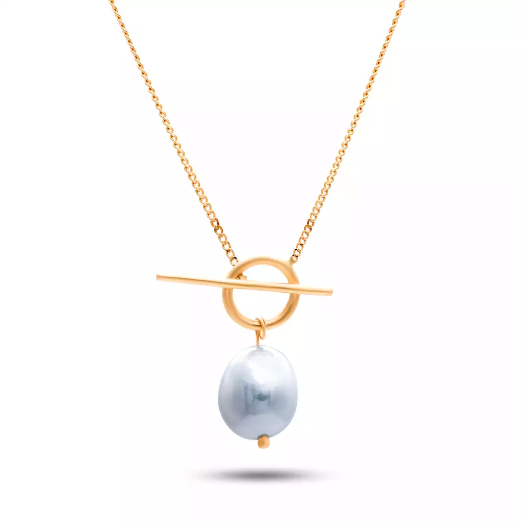 گردنبند طلا قفل تی با مروارید باروک