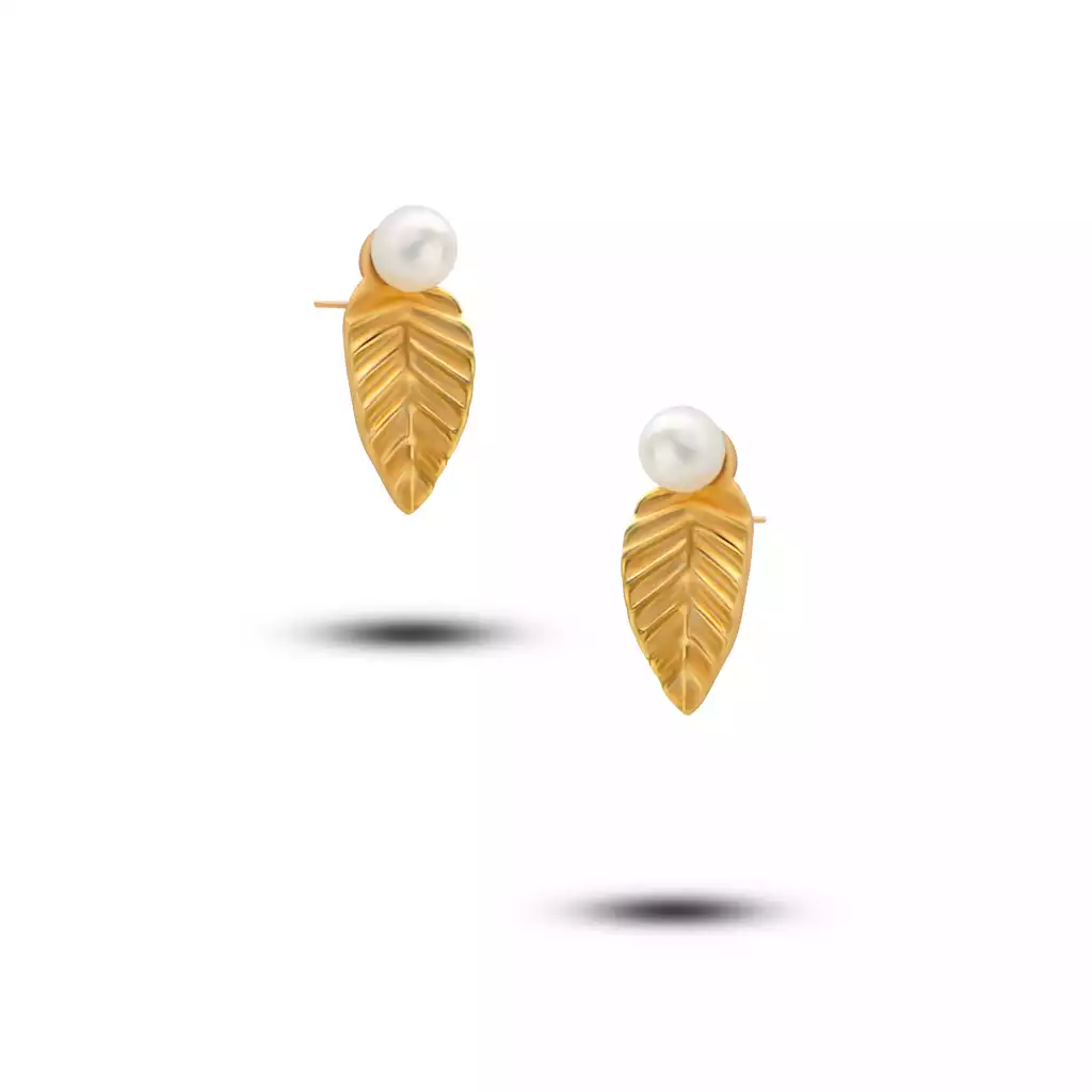 گوشواره طلا برگ و مروارید